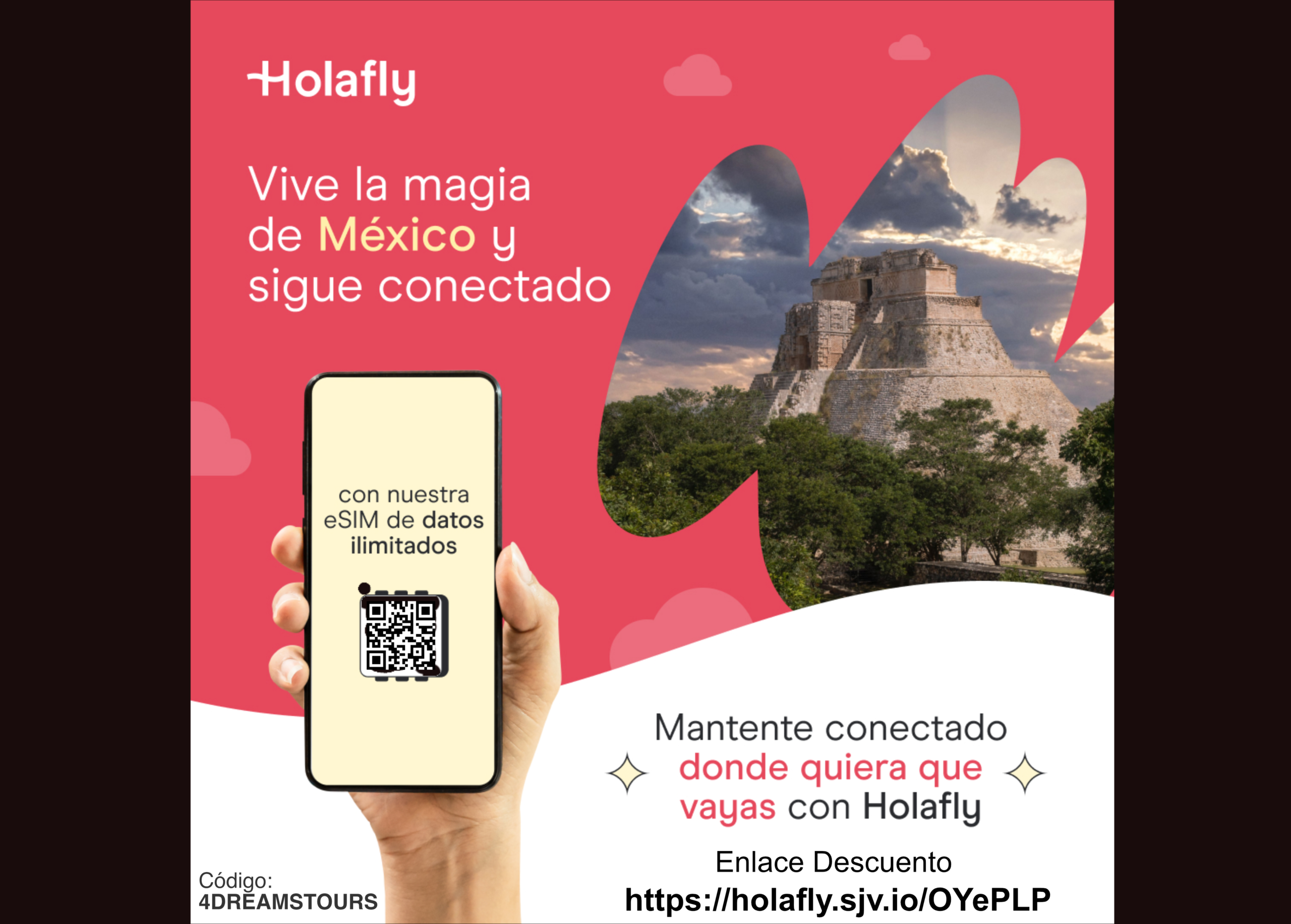 Conexión en mas de 200 destinos del mundo con planes de datos ilimitados , compra tu eSIM con un 5% de descuento.
Enlace : 
Código: 4DREAMSTOURS
Enlace Descuento: https://holafly.sjv.io/OYePLP 